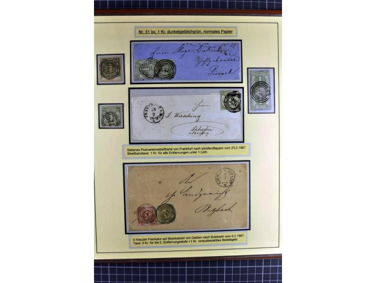 1852/1866, umfangreiche Ausstellungs-Sammlung "Die Marken von Thurn & Taxis" in 5 Alben mit vielen Briefstücken, Briefen, Gan