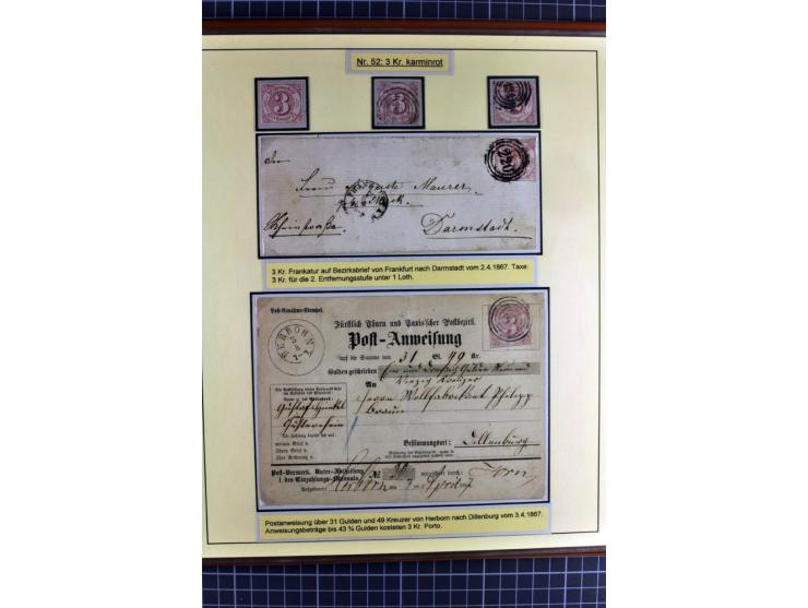 1852/1866, umfangreiche Ausstellungs-Sammlung "Die Marken von Thurn & Taxis" in 5 Alben mit vielen Briefstücken, Briefen, Gan