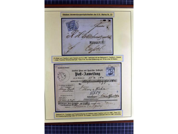 1852/1866, umfangreiche Ausstellungs-Sammlung "Die Marken von Thurn & Taxis" in 5 Alben mit vielen Briefstücken, Briefen, Gan