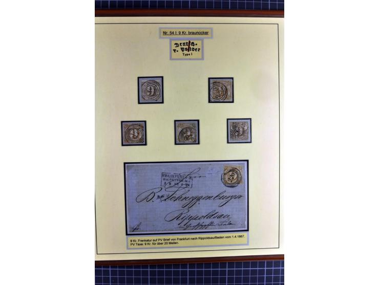 1852/1866, umfangreiche Ausstellungs-Sammlung "Die Marken von Thurn & Taxis" in 5 Alben mit vielen Briefstücken, Briefen, Gan