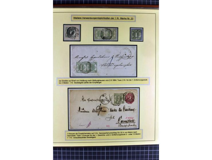 1852/1866, umfangreiche Ausstellungs-Sammlung "Die Marken von Thurn & Taxis" in 5 Alben mit vielen Briefstücken, Briefen, Gan