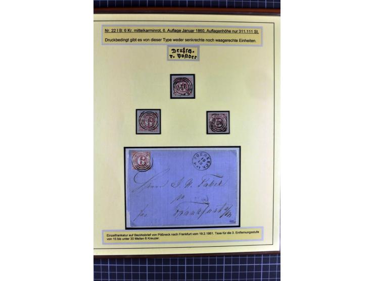 1852/1866, umfangreiche Ausstellungs-Sammlung "Die Marken von Thurn & Taxis" in 5 Alben mit vielen Briefstücken, Briefen, Gan