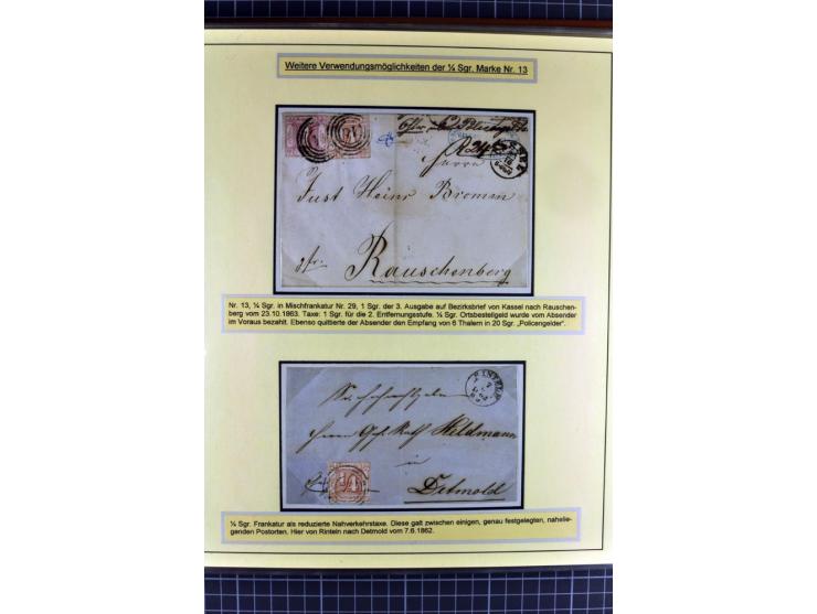 1852/1866, umfangreiche Ausstellungs-Sammlung "Die Marken von Thurn & Taxis" in 5 Alben mit vielen Briefstücken, Briefen, Gan