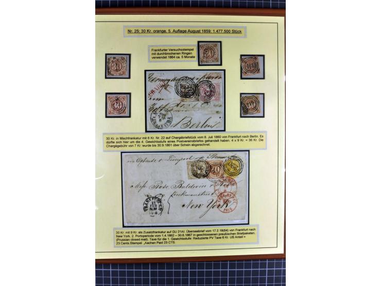 1852/1866, umfangreiche Ausstellungs-Sammlung "Die Marken von Thurn & Taxis" in 5 Alben mit vielen Briefstücken, Briefen, Gan