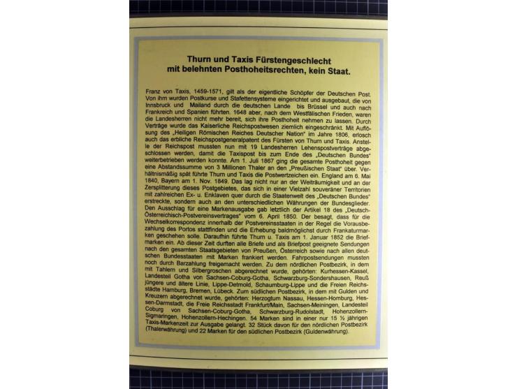 1852/1866, umfangreiche Ausstellungs-Sammlung "Die Marken von Thurn & Taxis" in 5 Alben mit vielen Briefstücken, Briefen, Gan