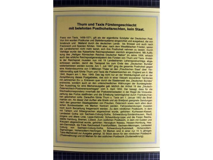 1852/1866, umfangreiche Ausstellungs-Sammlung "Die Marken von Thurn & Taxis" in 5 Alben mit vielen Briefstücken, Briefen, Gan