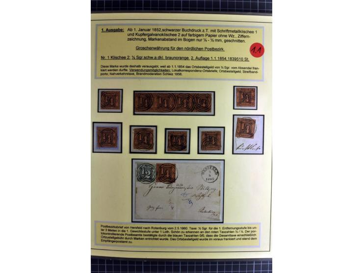 1852/1866, umfangreiche Ausstellungs-Sammlung "Die Marken von Thurn & Taxis" in 5 Alben mit vielen Briefstücken, Briefen, Gan