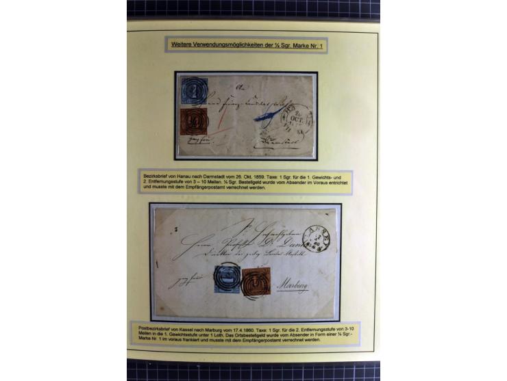 1852/1866, umfangreiche Ausstellungs-Sammlung "Die Marken von Thurn & Taxis" in 5 Alben mit vielen Briefstücken, Briefen, Gan