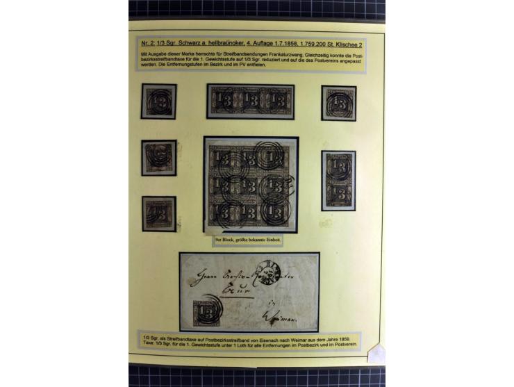 1852/1866, umfangreiche Ausstellungs-Sammlung "Die Marken von Thurn & Taxis" in 5 Alben mit vielen Briefstücken, Briefen, Gan
