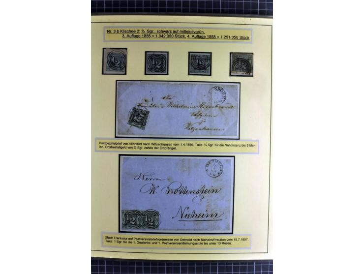 1852/1866, umfangreiche Ausstellungs-Sammlung "Die Marken von Thurn & Taxis" in 5 Alben mit vielen Briefstücken, Briefen, Gan