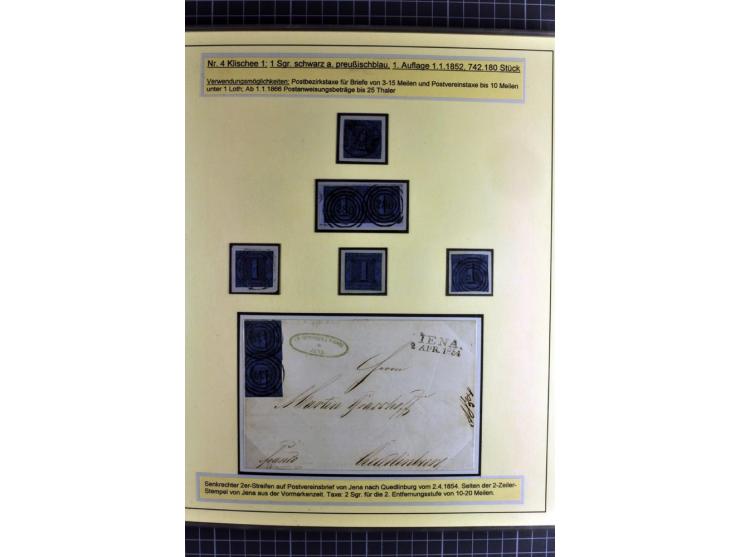 1852/1866, umfangreiche Ausstellungs-Sammlung "Die Marken von Thurn & Taxis" in 5 Alben mit vielen Briefstücken, Briefen, Gan