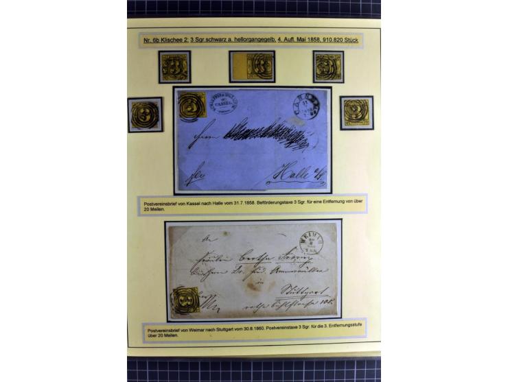 1852/1866, umfangreiche Ausstellungs-Sammlung "Die Marken von Thurn & Taxis" in 5 Alben mit vielen Briefstücken, Briefen, Gan