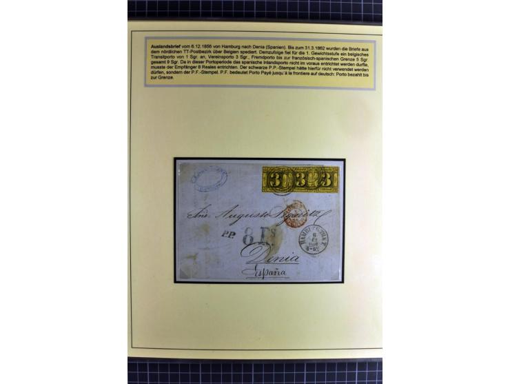 1852/1866, umfangreiche Ausstellungs-Sammlung "Die Marken von Thurn & Taxis" in 5 Alben mit vielen Briefstücken, Briefen, Gan