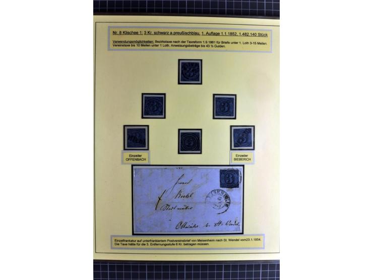 1852/1866, umfangreiche Ausstellungs-Sammlung "Die Marken von Thurn & Taxis" in 5 Alben mit vielen Briefstücken, Briefen, Gan