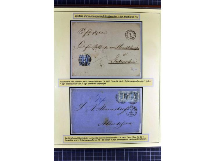 1852/1866, umfangreiche Ausstellungs-Sammlung "Die Marken von Thurn & Taxis" in 5 Alben mit vielen Briefstücken, Briefen, Gan