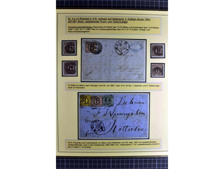 1852/1866, umfangreiche Ausstellungs-Sammlung "Die Marken von Thurn & Taxis" in 5 Alben mit vielen Briefstücken, Briefen, Gan