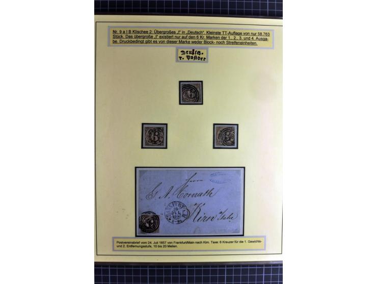 1852/1866, umfangreiche Ausstellungs-Sammlung "Die Marken von Thurn & Taxis" in 5 Alben mit vielen Briefstücken, Briefen, Gan