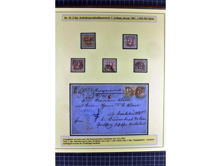 1852/1866, umfangreiche Ausstellungs-Sammlung "Die Marken von Thurn & Taxis" in 5 Alben mit vielen Briefstücken, Briefen, Gan