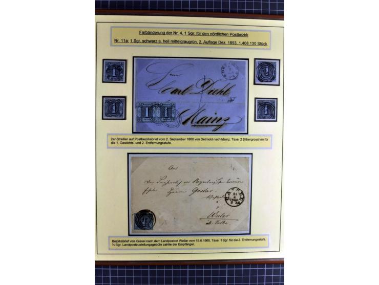 1852/1866, umfangreiche Ausstellungs-Sammlung "Die Marken von Thurn & Taxis" in 5 Alben mit vielen Briefstücken, Briefen, Gan