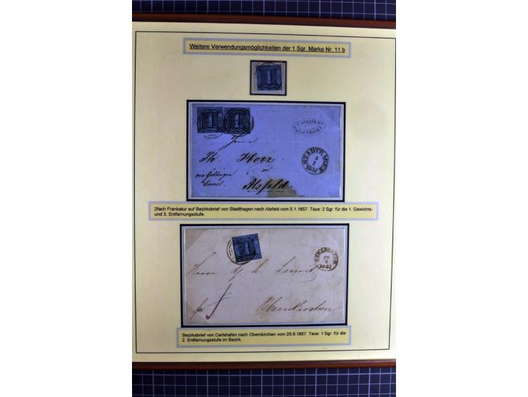 1852/1866, umfangreiche Ausstellungs-Sammlung "Die Marken von Thurn & Taxis" in 5 Alben mit vielen Briefstücken, Briefen, Gan