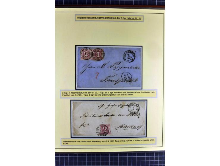 1852/1866, umfangreiche Ausstellungs-Sammlung "Die Marken von Thurn & Taxis" in 5 Alben mit vielen Briefstücken, Briefen, Gan