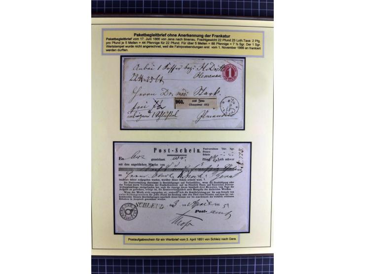 1852/1866, umfangreiche Ausstellungs-Sammlung "Die Marken von Thurn & Taxis" in 5 Alben mit vielen Briefstücken, Briefen, Gan