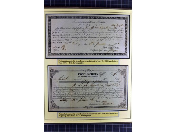 1852/1866, umfangreiche Ausstellungs-Sammlung "Die Marken von Thurn & Taxis" in 5 Alben mit vielen Briefstücken, Briefen, Gan