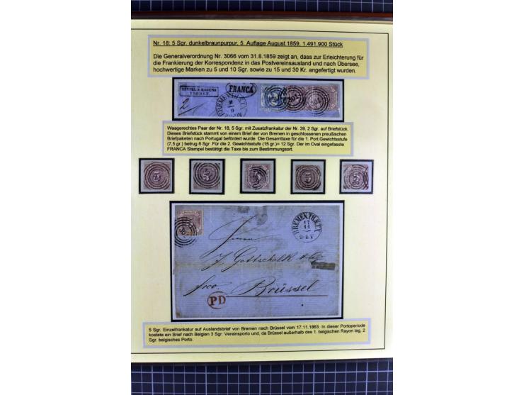 1852/1866, umfangreiche Ausstellungs-Sammlung "Die Marken von Thurn & Taxis" in 5 Alben mit vielen Briefstücken, Briefen, Gan