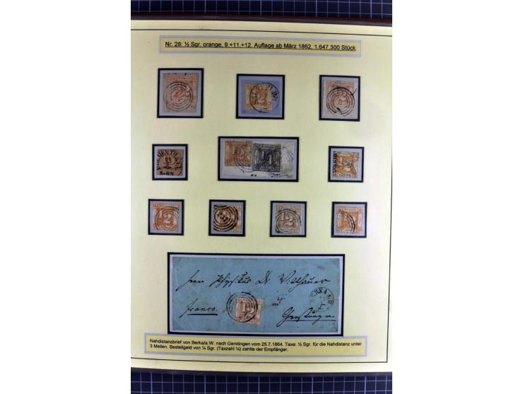 1852/1866, umfangreiche Ausstellungs-Sammlung "Die Marken von Thurn & Taxis" in 5 Alben mit vielen Briefstücken, Briefen, Gan