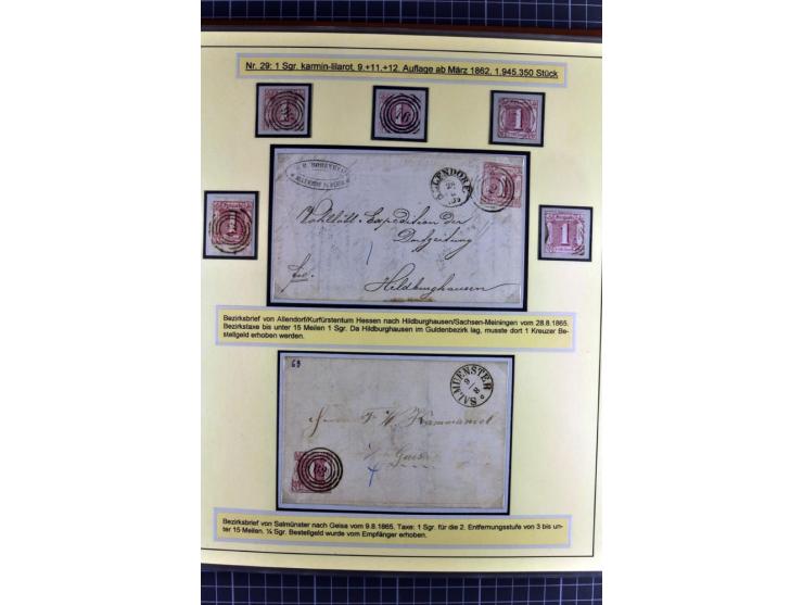 1852/1866, umfangreiche Ausstellungs-Sammlung "Die Marken von Thurn & Taxis" in 5 Alben mit vielen Briefstücken, Briefen, Gan