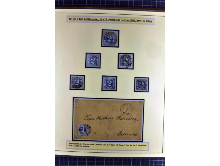 1852/1866, umfangreiche Ausstellungs-Sammlung "Die Marken von Thurn & Taxis" in 5 Alben mit vielen Briefstücken, Briefen, Gan