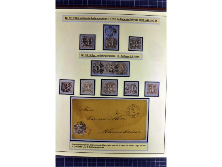 1852/1866, umfangreiche Ausstellungs-Sammlung "Die Marken von Thurn & Taxis" in 5 Alben mit vielen Briefstücken, Briefen, Gan