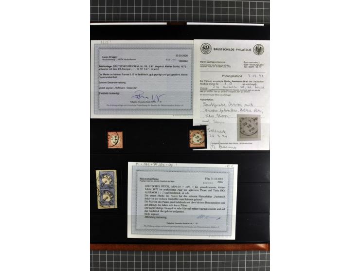 1872/75, Brustschilde-Spezialsammlung, überwiegend gestempelt mit ca. 180 Einzelmarken/Briefstücken und 22 Briefen/Karten, da