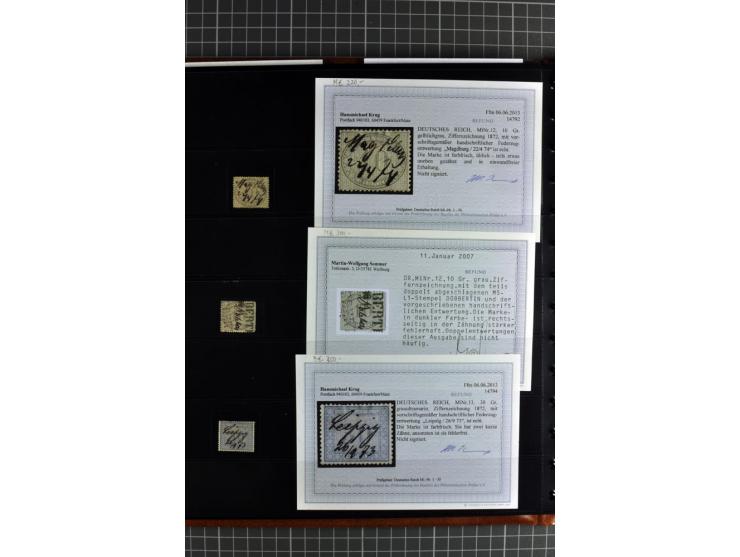 1872/75, Brustschilde-Spezialsammlung, überwiegend gestempelt mit ca. 180 Einzelmarken/Briefstücken und 22 Briefen/Karten, da