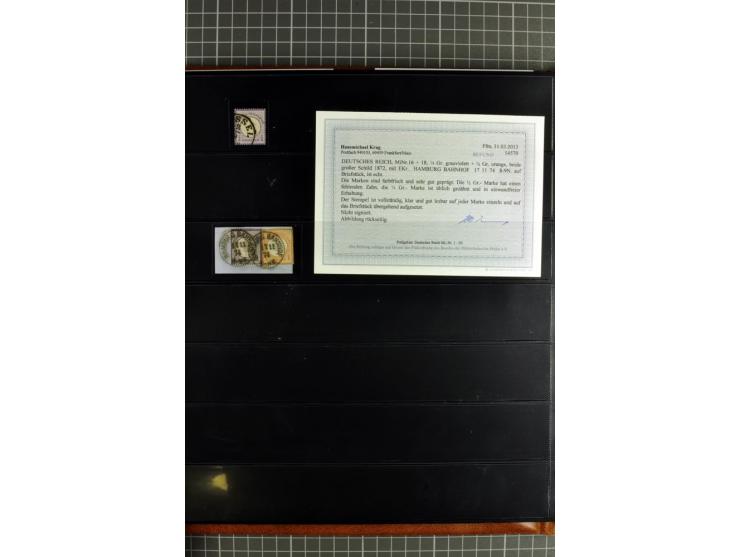 1872/75, Brustschilde-Spezialsammlung, überwiegend gestempelt mit ca. 180 Einzelmarken/Briefstücken und 22 Briefen/Karten, da