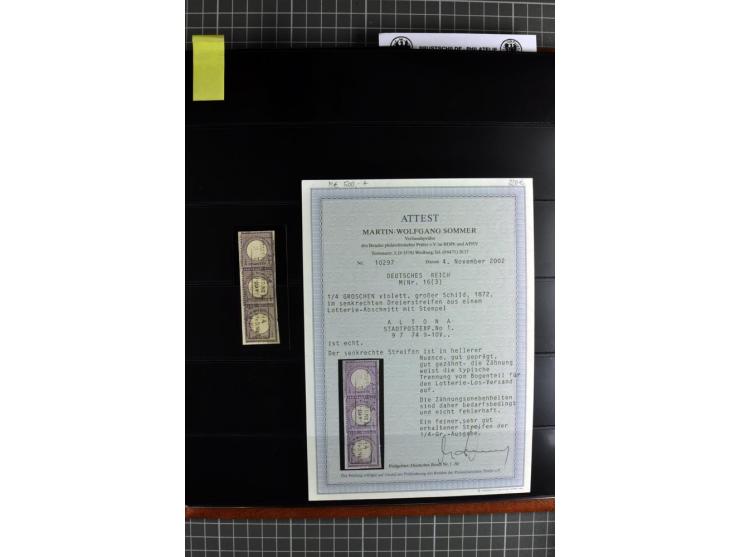 1872/75, Brustschilde-Spezialsammlung, überwiegend gestempelt mit ca. 180 Einzelmarken/Briefstücken und 22 Briefen/Karten, da