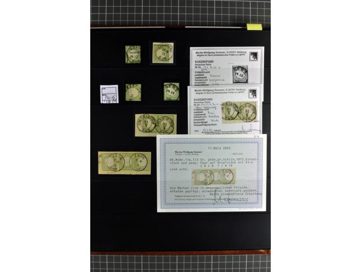1872/75, Brustschilde-Spezialsammlung, überwiegend gestempelt mit ca. 180 Einzelmarken/Briefstücken und 22 Briefen/Karten, da