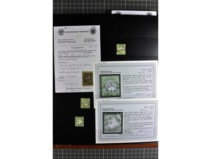 1872/75, Brustschilde-Spezialsammlung, überwiegend gestempelt mit ca. 180 Einzelmarken/Briefstücken und 22 Briefen/Karten, da