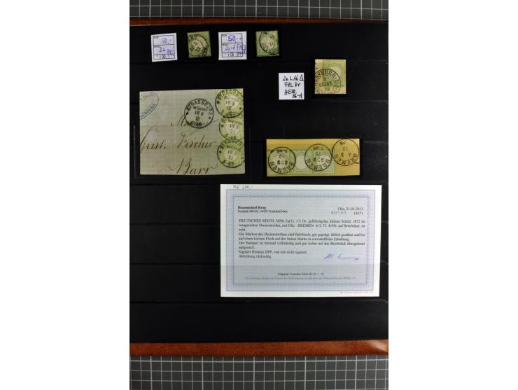 1872/75, Brustschilde-Spezialsammlung, überwiegend gestempelt mit ca. 180 Einzelmarken/Briefstücken und 22 Briefen/Karten, da