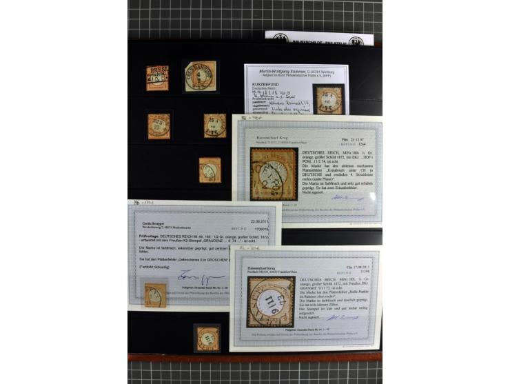 1872/75, Brustschilde-Spezialsammlung, überwiegend gestempelt mit ca. 180 Einzelmarken/Briefstücken und 22 Briefen/Karten, da