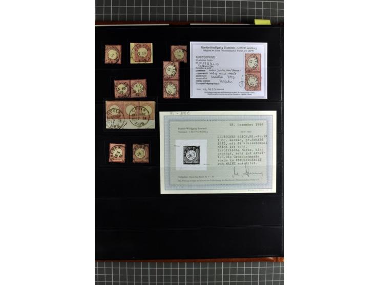1872/75, Brustschilde-Spezialsammlung, überwiegend gestempelt mit ca. 180 Einzelmarken/Briefstücken und 22 Briefen/Karten, da