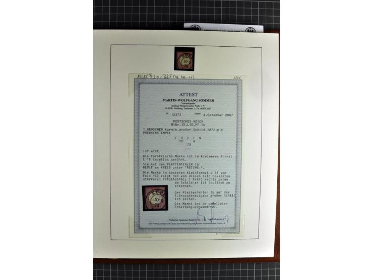 1872/75, Brustschilde-Spezialsammlung, überwiegend gestempelt mit ca. 180 Einzelmarken/Briefstücken und 22 Briefen/Karten, da