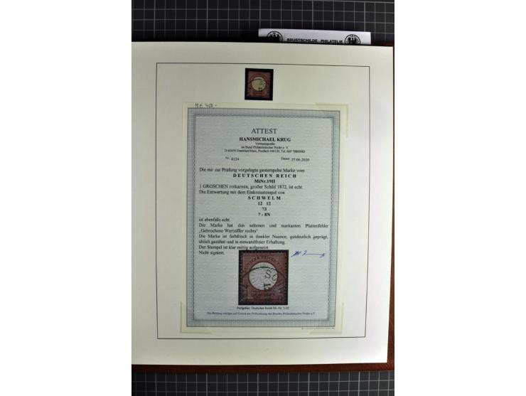 1872/75, Brustschilde-Spezialsammlung, überwiegend gestempelt mit ca. 180 Einzelmarken/Briefstücken und 22 Briefen/Karten, da