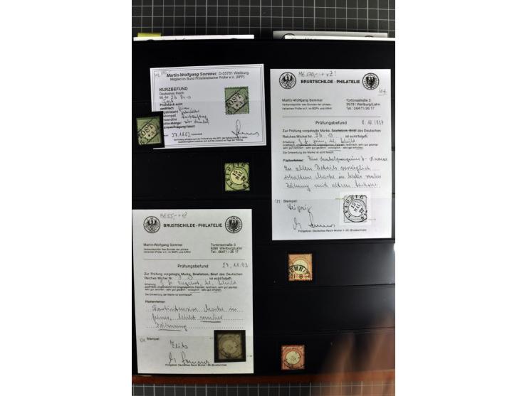 1872/75, Brustschilde-Spezialsammlung, überwiegend gestempelt mit ca. 180 Einzelmarken/Briefstücken und 22 Briefen/Karten, da