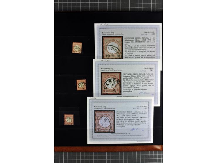 1872/75, Brustschilde-Spezialsammlung, überwiegend gestempelt mit ca. 180 Einzelmarken/Briefstücken und 22 Briefen/Karten, da