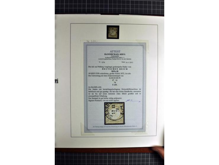1872/75, Brustschilde-Spezialsammlung, überwiegend gestempelt mit ca. 180 Einzelmarken/Briefstücken und 22 Briefen/Karten, da