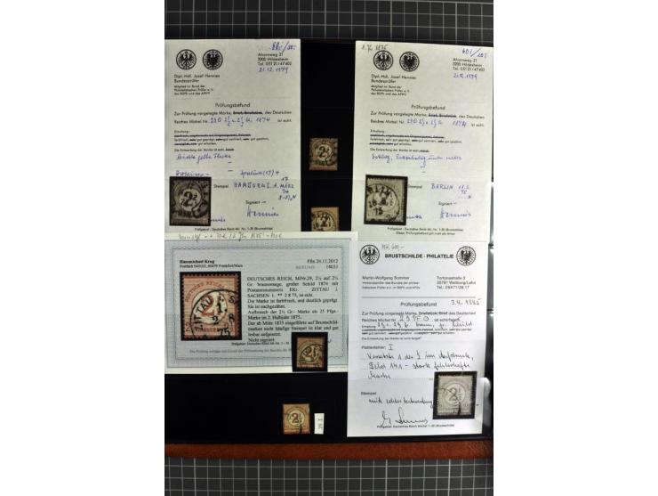 1872/75, Brustschilde-Spezialsammlung, überwiegend gestempelt mit ca. 180 Einzelmarken/Briefstücken und 22 Briefen/Karten, da