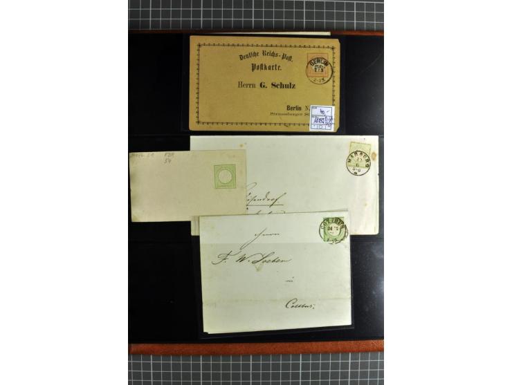 1872/75, Brustschilde-Spezialsammlung, überwiegend gestempelt mit ca. 180 Einzelmarken/Briefstücken und 22 Briefen/Karten, da