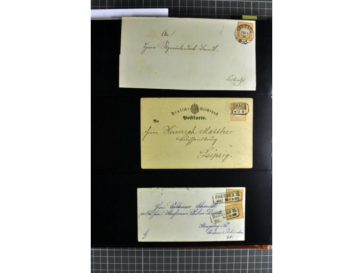 1872/75, Brustschilde-Spezialsammlung, überwiegend gestempelt mit ca. 180 Einzelmarken/Briefstücken und 22 Briefen/Karten, da
