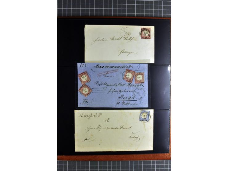 1872/75, Brustschilde-Spezialsammlung, überwiegend gestempelt mit ca. 180 Einzelmarken/Briefstücken und 22 Briefen/Karten, da